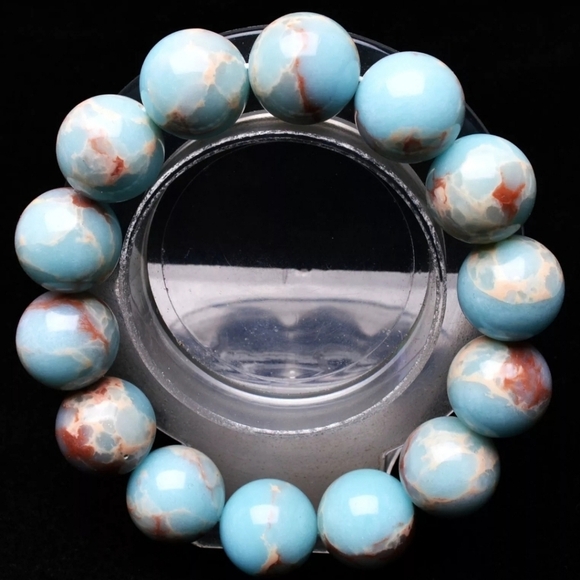 Hand Crafted Jewelry - 16mm Natural Argentina Blue Chalcedony Quartz Crystal Gemstone Bangle Bracelet